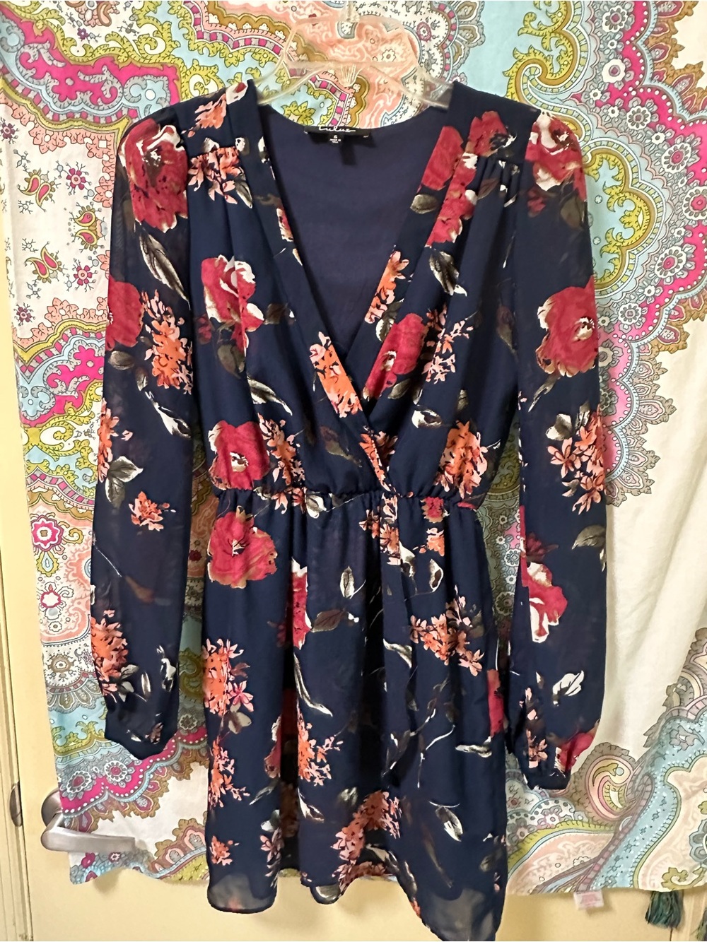 Lulu's Navy Floral Long-Sleeve Mini Dress